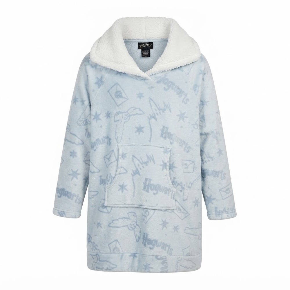 Harry Potter Womens L Blue Hogwarts Fleece Sherpa Wearable Blanket Loungewear - Picture 2 of 12